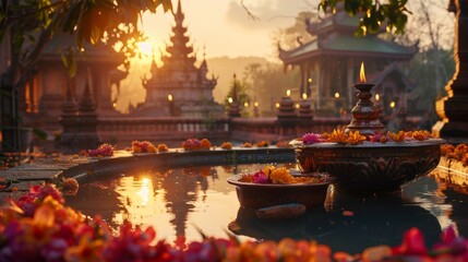 Dawn breaks over a serene Songkran setting
