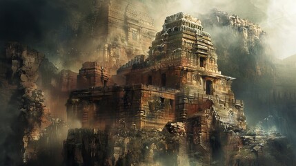 Ancient ruins shrouded in mystery and history, transporting viewers to distant lands - obrazy, fototapety, plakaty