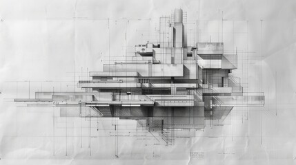 Fototapeta premium Architectural blueprint showcasing the innovative engineering and structural design of a neo brutalist landmark