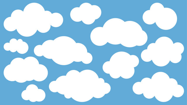 Cartoon Clouds set isolated on blue skies background. Vector illustration.
