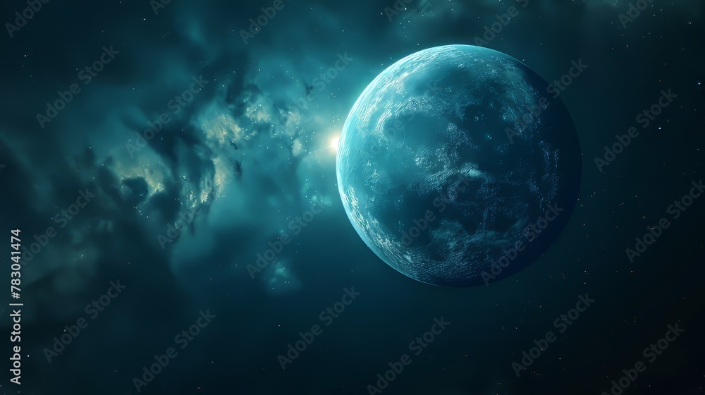 Poster celestial 3d glow emanating from a distant planet or moon