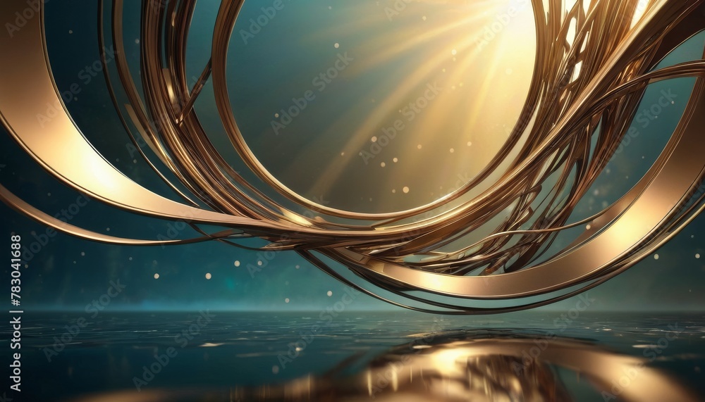 Poster this image features golden spirals intertwining elegantly against a soft blue background, highlighte