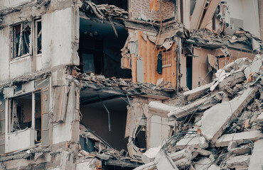 destroyed and burned houses in the city Russia Ukraine war