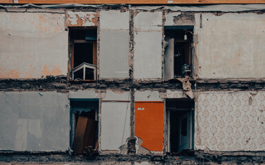 destroyed and burned houses in the city Russia Ukraine war