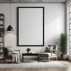 an office with an empty frame on the wall. mockup