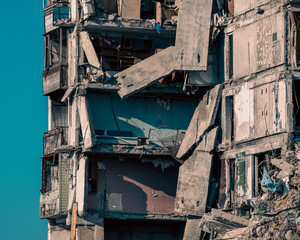 destroyed and burned houses in the city Russia Ukraine war