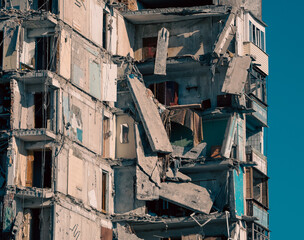 destroyed and burned houses in the city Russia Ukraine war