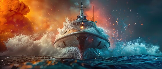 Capture the essence of maritime adventures with futuristic technologies in a powerful 3D rendering Show a wide-angle view of a high-tech submarine exploring the depths, using unexpected camera angles - obrazy, fototapety, plakaty