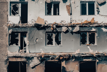 destroyed and burned houses in the city Russia Ukraine war