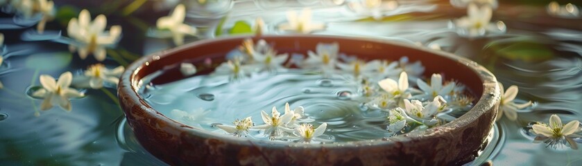 The simplicity and beauty of Songkran a jasmine garland floating in a bowl of water - obrazy, fototapety, plakaty
