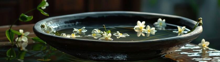 The simplicity and beauty of Songkran a jasmine garland floating in a bowl of water