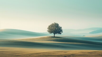 Elegant minimalist design of a lone tree in a vast landscape