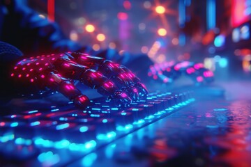 Close Up of a Computer Keyboard on a Table - obrazy, fototapety, plakaty