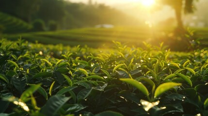 Sun shining over tea garden AI generated AI generated