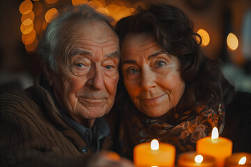 Intimate portrait of an elderly couple in candlelight, displaying deep connection