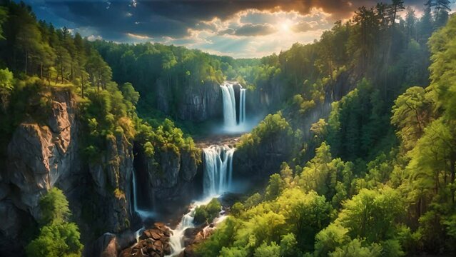 山から流れる滝の自然風景,Generative AI 