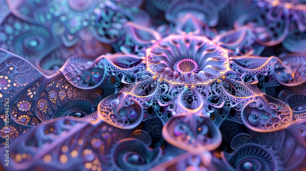 Poster kaleidoscopic 3d pattern with intricate fractal designs