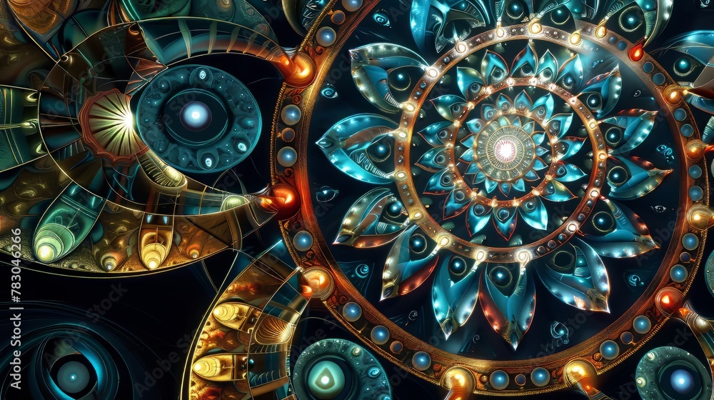 Poster kaleidoscopic 3d pattern with intricate fractal designs
