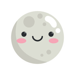 Cute cartoon smiling moon character. Childish style. Moon icon. Vector illustration