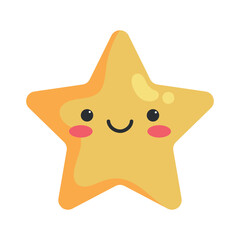 Cute cartoon smiling star character. Childish style. Moon icon. Vector illustration
