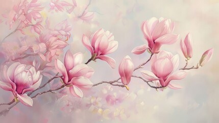 Magnolia blossoms against a soft pastel background