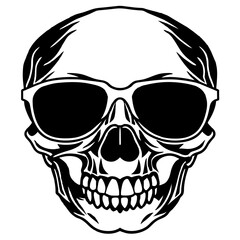 Skull with sunglasses face silhouette vector illustration 