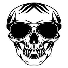 Skull with sunglasses face silhouette vector illustration 