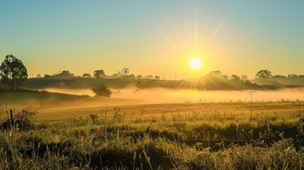 Sunny sunrise in the countryside of Uruguay AI generated
