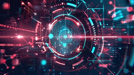 Obraz premium Tech inspired geometric grid layout with digital overlays and futuristic elements