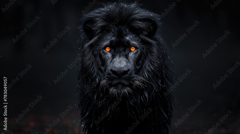 Wall mural Noble Black-Maned Male Lion Standing Proudly, a Symbol of Strength.