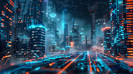 Fototapeta premium Cityscape with blue sky and cityscapes with blue skies The cityscape is full of lights and buildings.