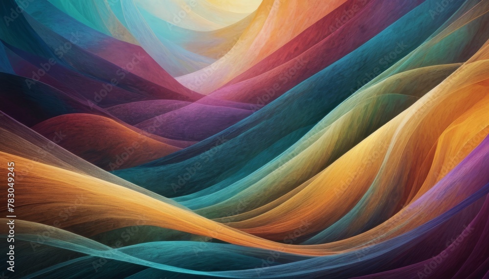 Poster a vibrant digital artwork featuring smooth waves of multicolored gradients that create a soothing vi