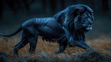 Dignified Black Male Lion Commanding Respect with Every Stride