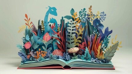 Whimsical paper craft pop-up book filled with interactive surprises