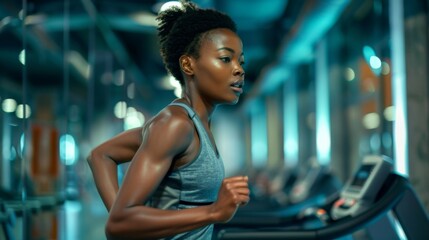 Determined Woman Running on Treadmill