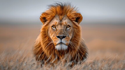 Obraz premium Male Lion Roaming Across the Plains in Search of Prey