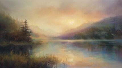 Fototapeta na wymiar Ethereal pastel landscape capturing the fleeting beauty of the natural world in fine art