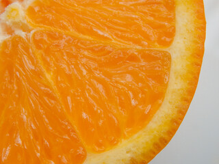 Orange slice. Close up of cross section of orange. close up, high angle view.