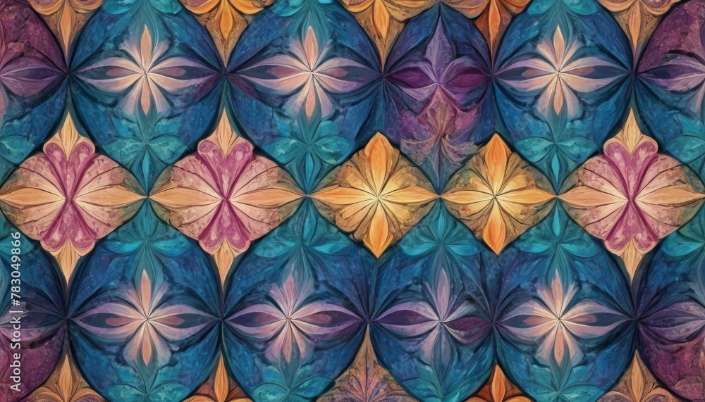 Poster a digital tapestry of kaleidoscopic floral patterns, rich in texture and symmetry, creates a captiva