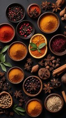 Obraz na płótnie Canvas Set of spices for Mulled wine on a black background