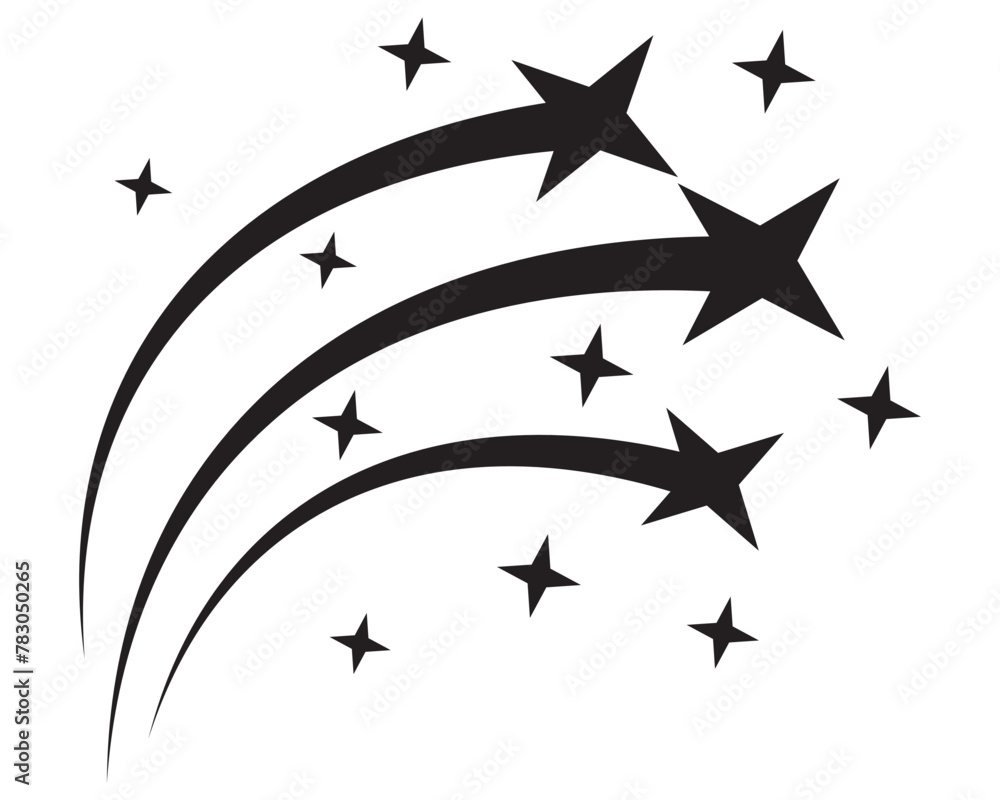 Poster abstract silhouette of shooting star. shooting stars icon vector set. meteorite and comet symbols. f