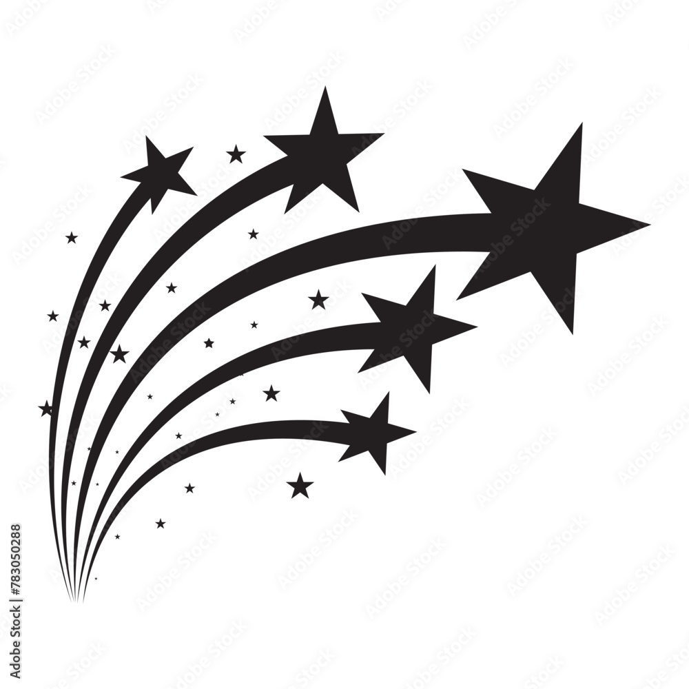Poster shooting stars icon vector set. black falling stars icon. abstract silhouette of shooting star. mete
