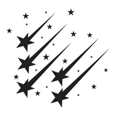 Falling star, meteor. Shooting stars icon vector set. Abstract silhouette of shooting star. Meteorite and comet symbols. Flying comet with tail, abstract galaxy element. Stars and stripes - obrazy, fototapety, plakaty