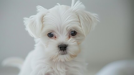 Bright eyes sparkle with intelligence as the white Maltese puppy learns new tricks, eager to please its devoted owners.