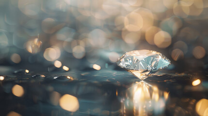 Closeup of a diamond with a blurry background.Film grain - obrazy, fototapety, plakaty
