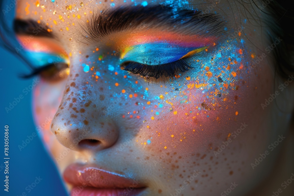 Poster artistic interpretation of light and color playing near a woman's face with a blur effect creating a