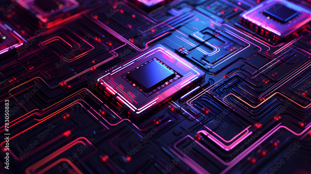 Wall mural digital future neon abstract geometric circuit graphic poster web page ppt background