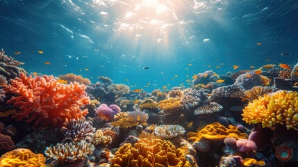 Fototapeta na wymiar Wide Angle View Reveals the Rich Palette of Colors Adorning Vibrant Coral Reefs.