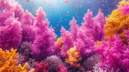 Fototapeta na wymiar Coral Kaleidoscope. Wide Angle View of Colorful Coral Reefs Captured Beneath the Ocean's Surface.