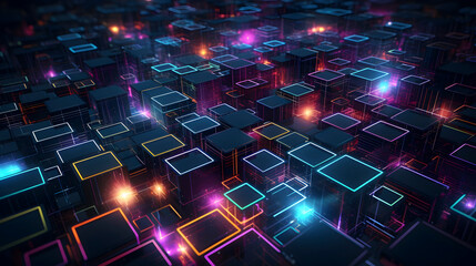 Digital future neon abstract geometric circuit graphic poster web page PPT background